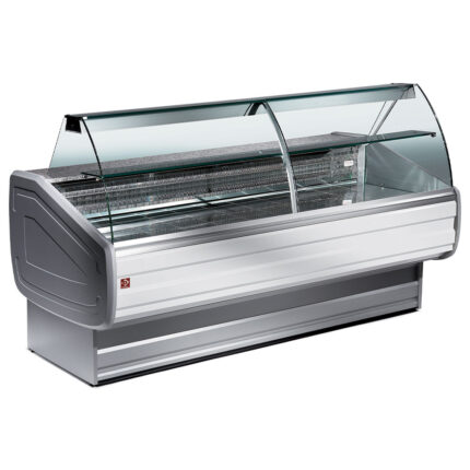 Refrigerated display counter curved glass, ventilated, with reserve