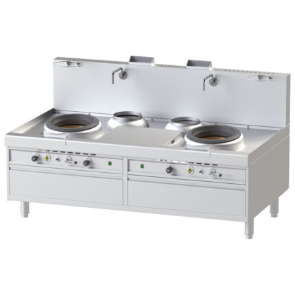 high-performance gas wok hob, 2 burners, 2 soup burners