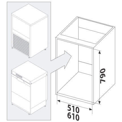 Housing for ice makers and glass washers, 650x690 mm