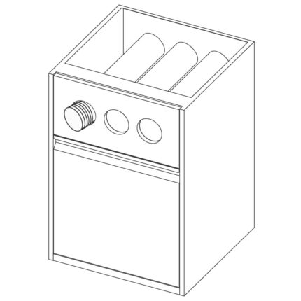 Plastic cup dispenser unit with hinged door, 600x590 mm