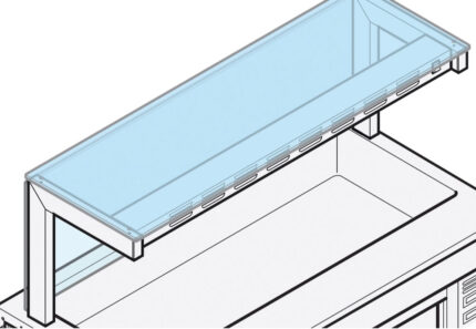 1-tier overshelf with straight glass + front breath-saving glass, 2300x400 mm