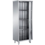 high cupboard with hinged door and 3 shelves, 600x600 mm