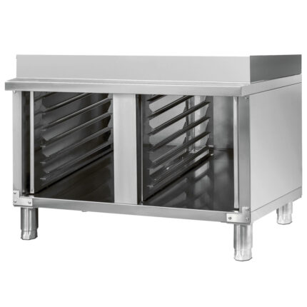 Support with guides for 6x and 10x GN 1/1 electric and gas convection ovens, closed on three sides