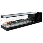 Sushi cooler display with straight glass front and 1 glass shelf, 4x GN 1/3 h=40 mm