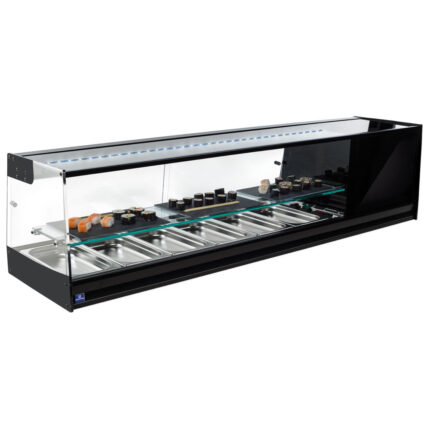 Sushi cooler display with straight glass front and 1 glass shelf, 4x GN 1/3 h=40 mm