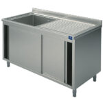 sink unit on cupboard, 1 sink, right draining board, with sliding doors, 1000x700 mm