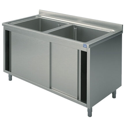 sink unit on cupboard, 2 sinks, with sliding doors, 1000x600 mm