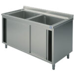 sink unit on cupboard, 2 sinks, with sliding doors, 1000x700 mm