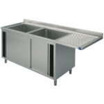 sink unit on cupboard with sliding doors for built-in dishwasher, 2 left sinks, 1800x700 mm