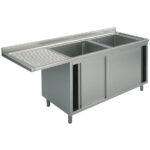 sink unit on cupboard with sliding doors for built-in dishwasher, 2 right sinks, 1800x600 mm