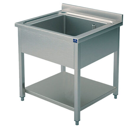 Sink unit, 1 sink, on legs, with lower shelf, 600x600 mm