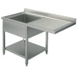 sink unit on legs with lower shelf for built-in dishwasher, 1 left sink, 1400x600 mm