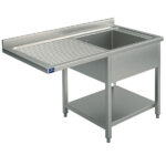 sink unit on legs with lower shelf for built-in dishwasher, 1 right sink, 1500x600 mm