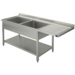 sink unit on legs with lower shelf for built-in dishwasher, 2 left sinks, 1800x700 mm