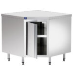 Neutral work cupboard, corner type, with one hinged door, without upstand, 1000x700 mm