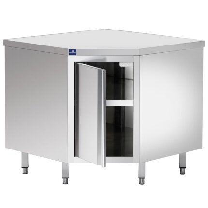 Neutral work cupboard, corner type, with one hinged door, without upstand, 1000x700 mm