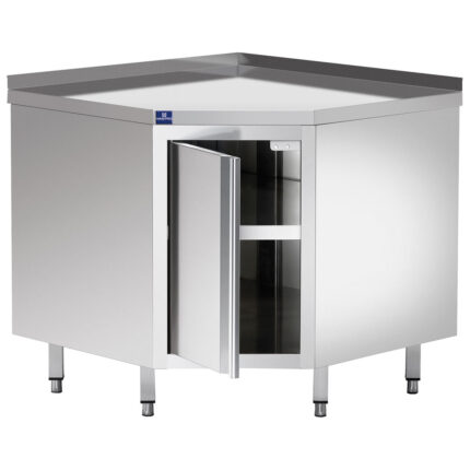 Neutral work cupboard, corner type, with one hinged door and upstand, 900x600 mm