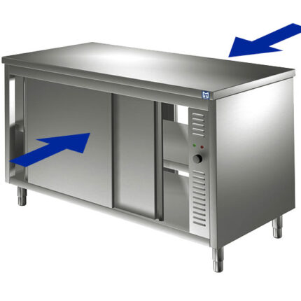 Hot pass-through work cupboard with sliding doors, 1400x700 mm