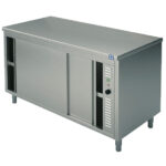 Hot work cupboard with sliding doors, without upstand, 1000x700 mm