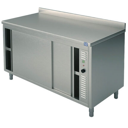 Hot work cupboard with sliding doors and upstand, 1100x600 mm