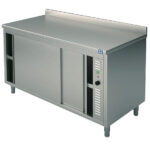 Hot work cupboard with sliding doors and upstand, 1500x600 mm