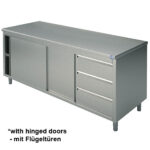 Neutral work cupboard with drawer unit on the right side, with sliding doors, without upstand, 1200x700 mm