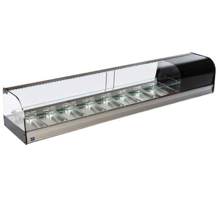 Tapas cooler display with curved glass front and 1 glass shelf, 8x GN 1/3 h=40 mm