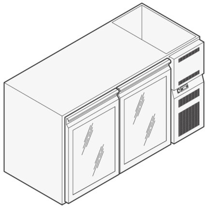 Refrigerated beverage counter with 2 glass doors, 1510x690 mm, +2°/+10°C