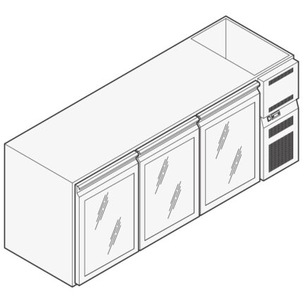 Refrigerated beverage counter with 3 glass doors, 2090x690 mm, +2°/+10°C