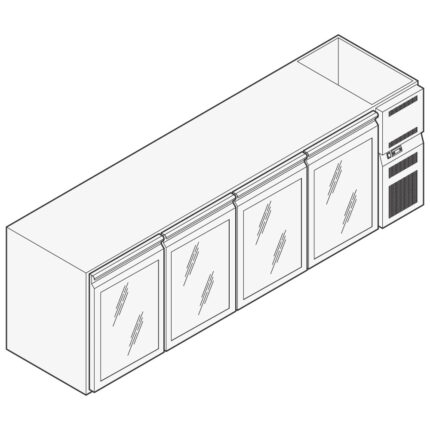 Refrigerated beverage counter with 4 glass doors, 2670x690 mm, +2°/+10°C