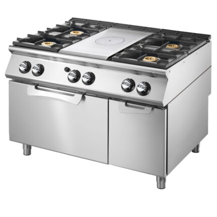 Gas solid top range on static gas oven GN 2/1 and closed cabinet+ 4 burners