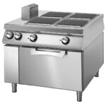 Electric range with 4 squared plates on static electric oven,  two-sided panel control