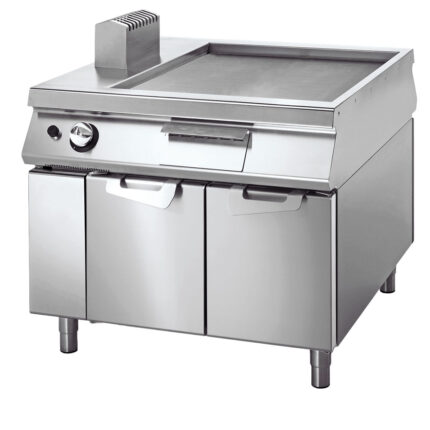Gas griddle smooth on cabinet with door, two-sided panel control