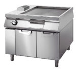 Electric griddle ½ smooth ½ ribbed on cabinet with door, two-sided panel control
