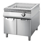 Electric multi-function bratt pan on cabinet with doors, capacity 26 litres