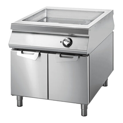 Electric multi-function bratt pan on cabinet with doors, capacity 26 litres