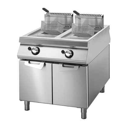 Gas fryer 22+22 liters on cabinet with door