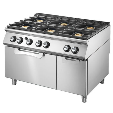 Gas range on static electric oven GN 2/1 and closed cabinet, 6 burners