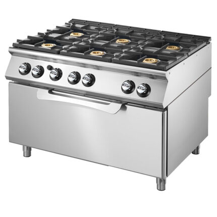 Gas range on static maxi gas oven, 6 burners