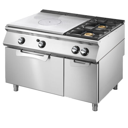 Gas solid top range on static gas oven GN 2/1 and closed cabinet + 2 burners