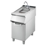 Sink on cabinet with doors