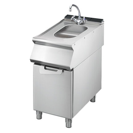 Sink on cabinet with doors