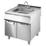Sink on cabinet with doors