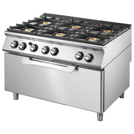 Gas range on static maxi gas oven, 6 burners