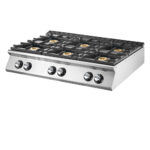 Gas range with 6 burners, pressed working top