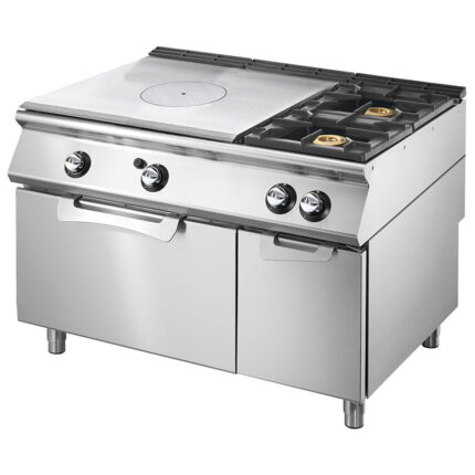 Gas solid top range on static gas oven GN 2/1 and closed cabinet + 2 burners