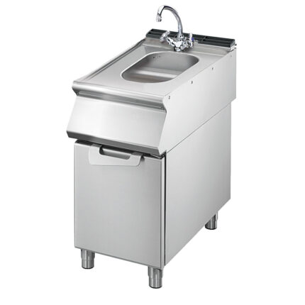 Sink on cabinet with doors