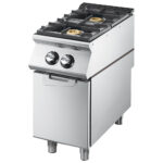 Gas range with 2 burners on closed cabinet, pressed working top