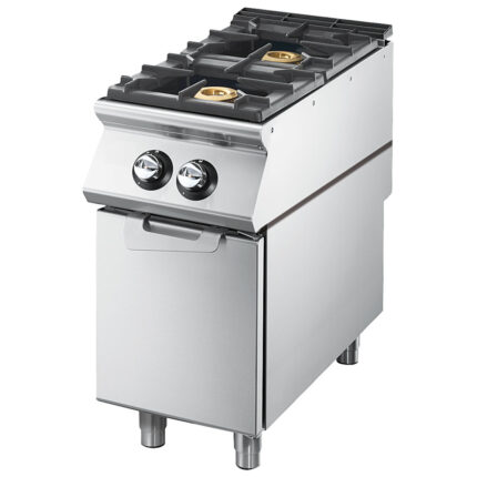 Gas range with 2 burners on closed cabinet, pressed working top
