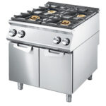Gas range with 4 burners on closed cabinet, pressed working top